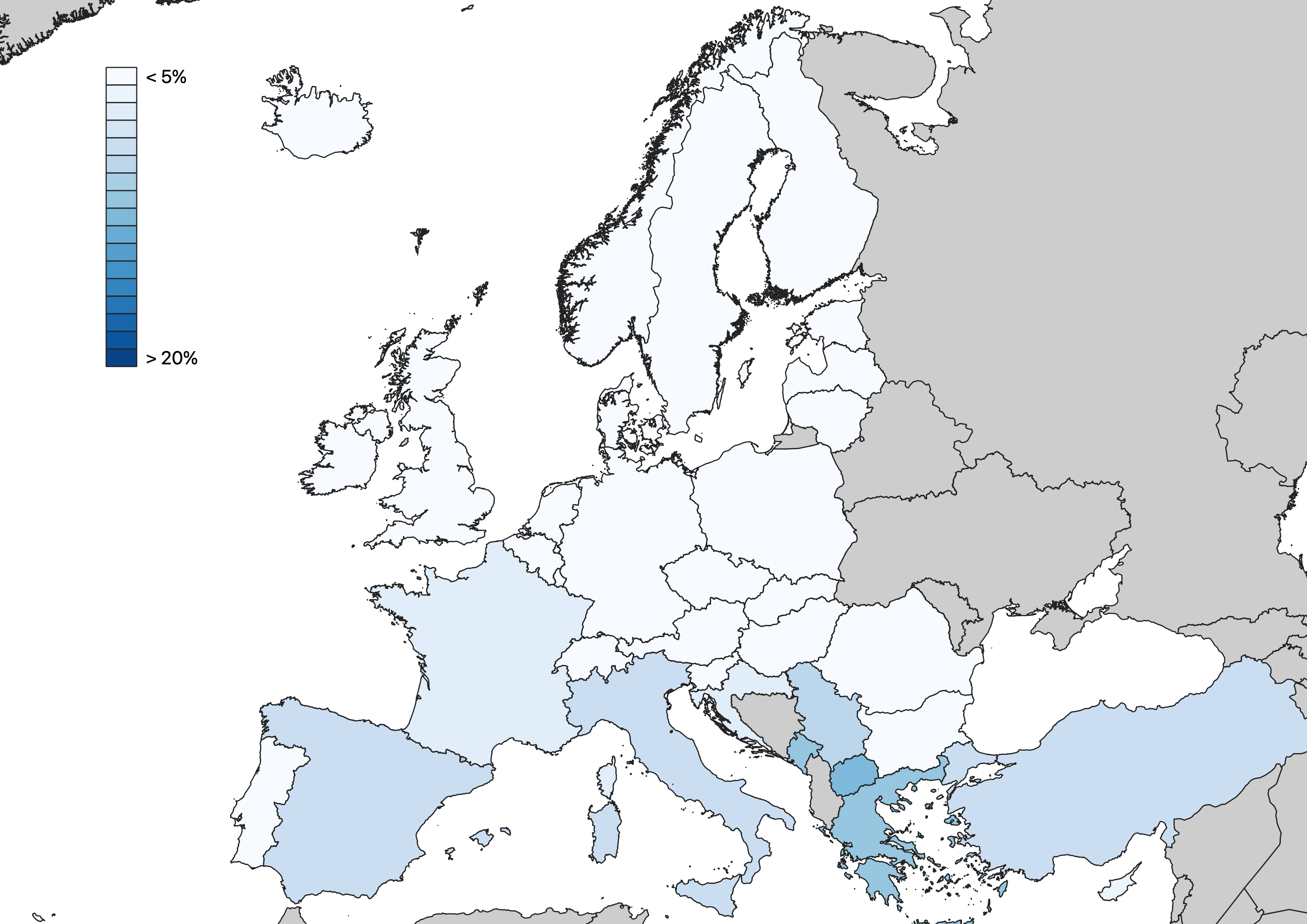 La mappa/3. La percentuale di non studenti e disoccupati 15-29 anni in Europa